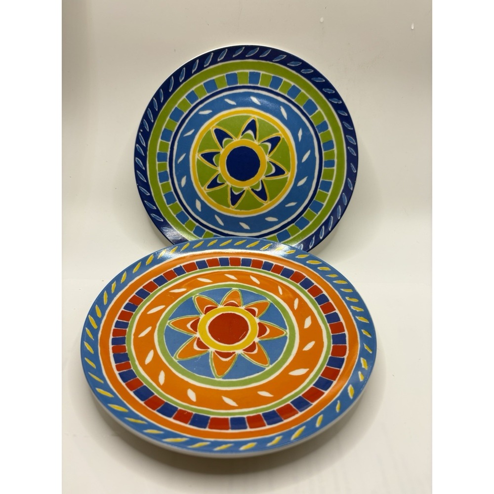 DEI Dennis East International Colorful Sunburst Ceramic Plates 8 Inch Set of 2